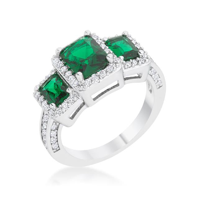 Rita 2.3ct Emerald CZ Rhodium Classic Trio Ring - Charming Charlie