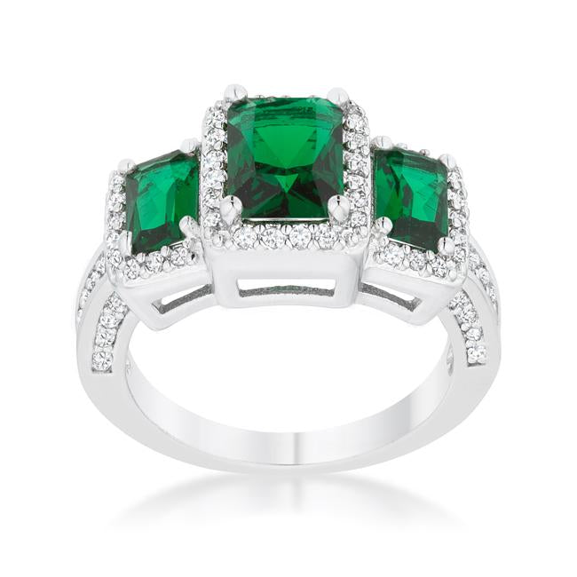 Rita 2.3ct Emerald CZ Rhodium Classic Trio Ring - Charming Charlie
