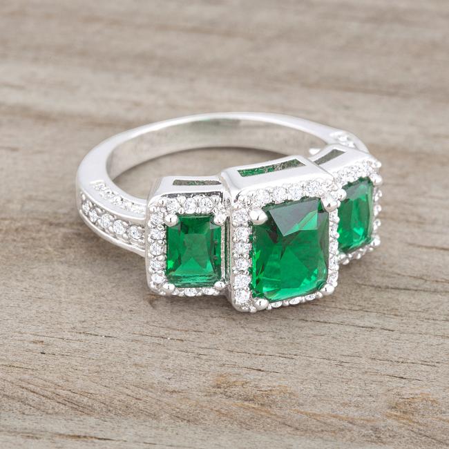 Rita 2.3ct Emerald CZ Rhodium Classic Trio Ring - Charming Charlie