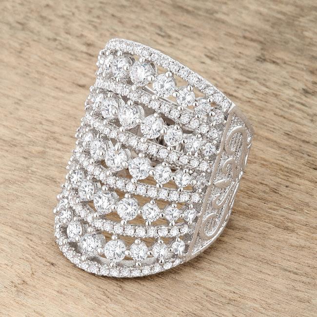 Charlyn 2.5ct Rhodium CZ Statement Cocktail Ring - Charming Charlie
