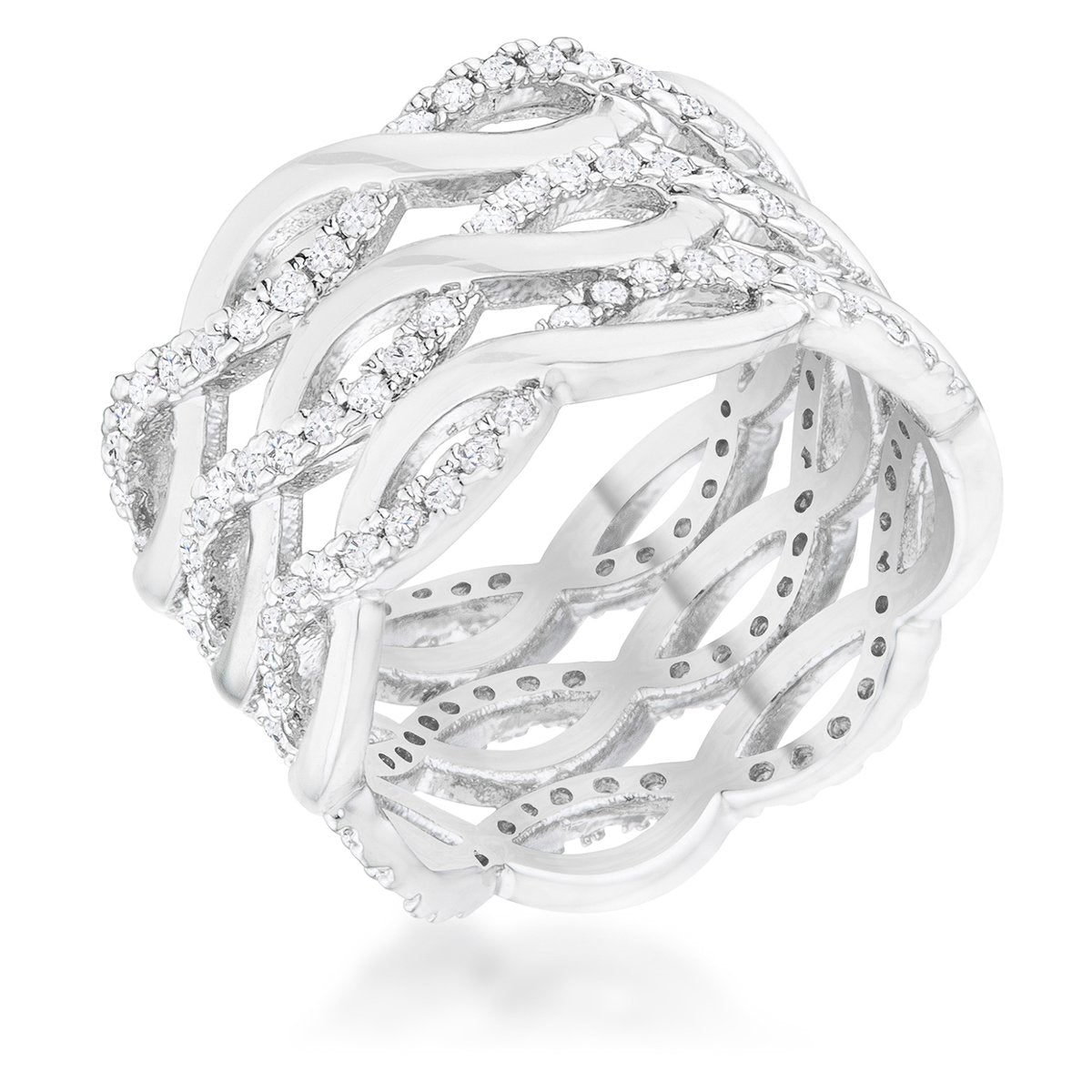 Contemporary 0.88ct CZ Rhodium Twist Wide Cocktail Ring - Charming Charlie