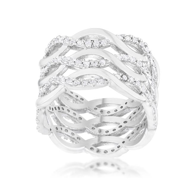 Contemporary 0.88ct CZ Rhodium Twist Wide Cocktail Ring - Charming Charlie