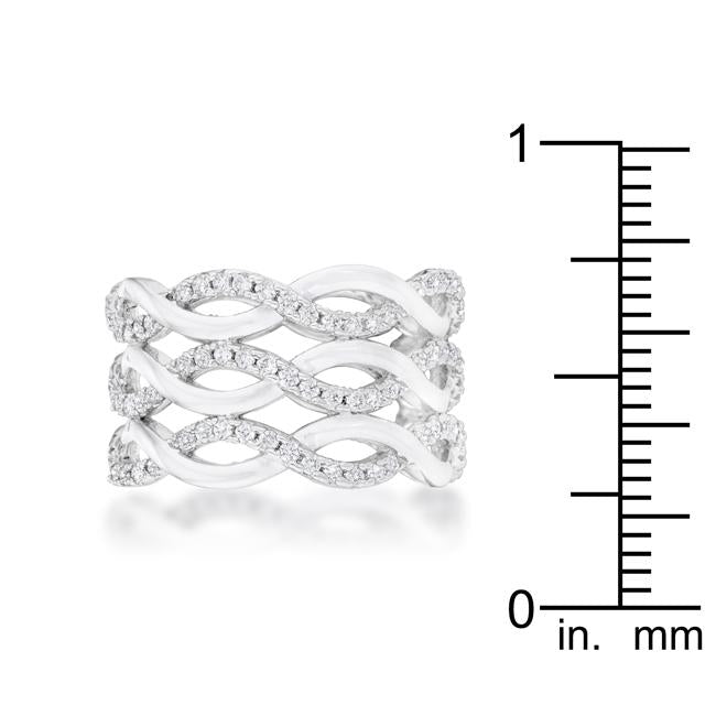 Contemporary 0.88ct CZ Rhodium Twist Wide Cocktail Ring - Charming Charlie
