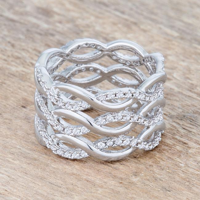 Contemporary 0.88ct CZ Rhodium Twist Wide Cocktail Ring - Charming Charlie