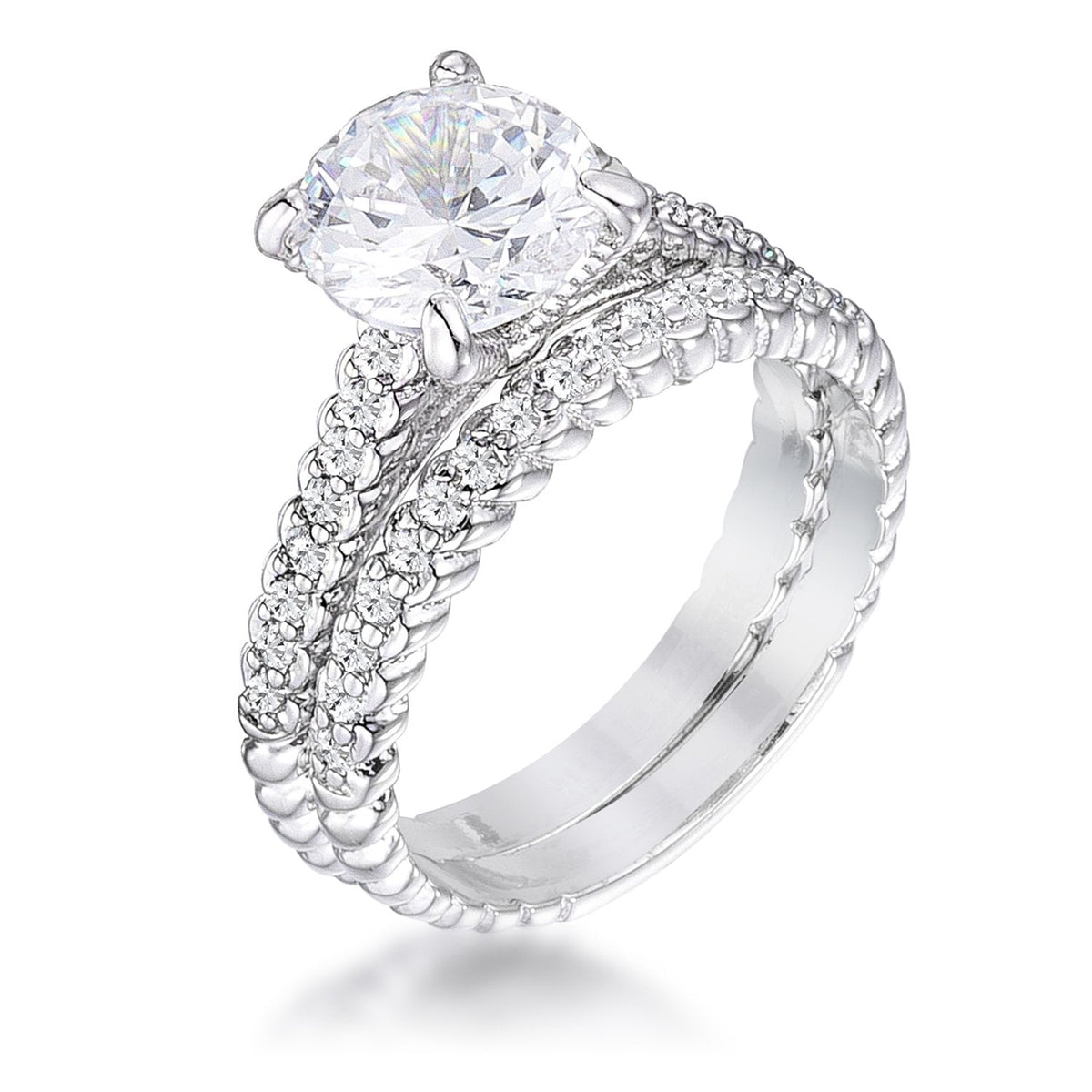 2.1Ct Rhodium Plated Baroque Style Wedding Set - Charming Charlie