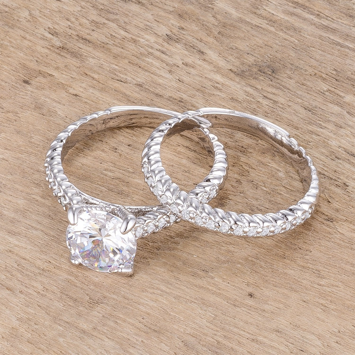 2.1Ct Rhodium Plated Baroque Style Wedding Set - Charming Charlie