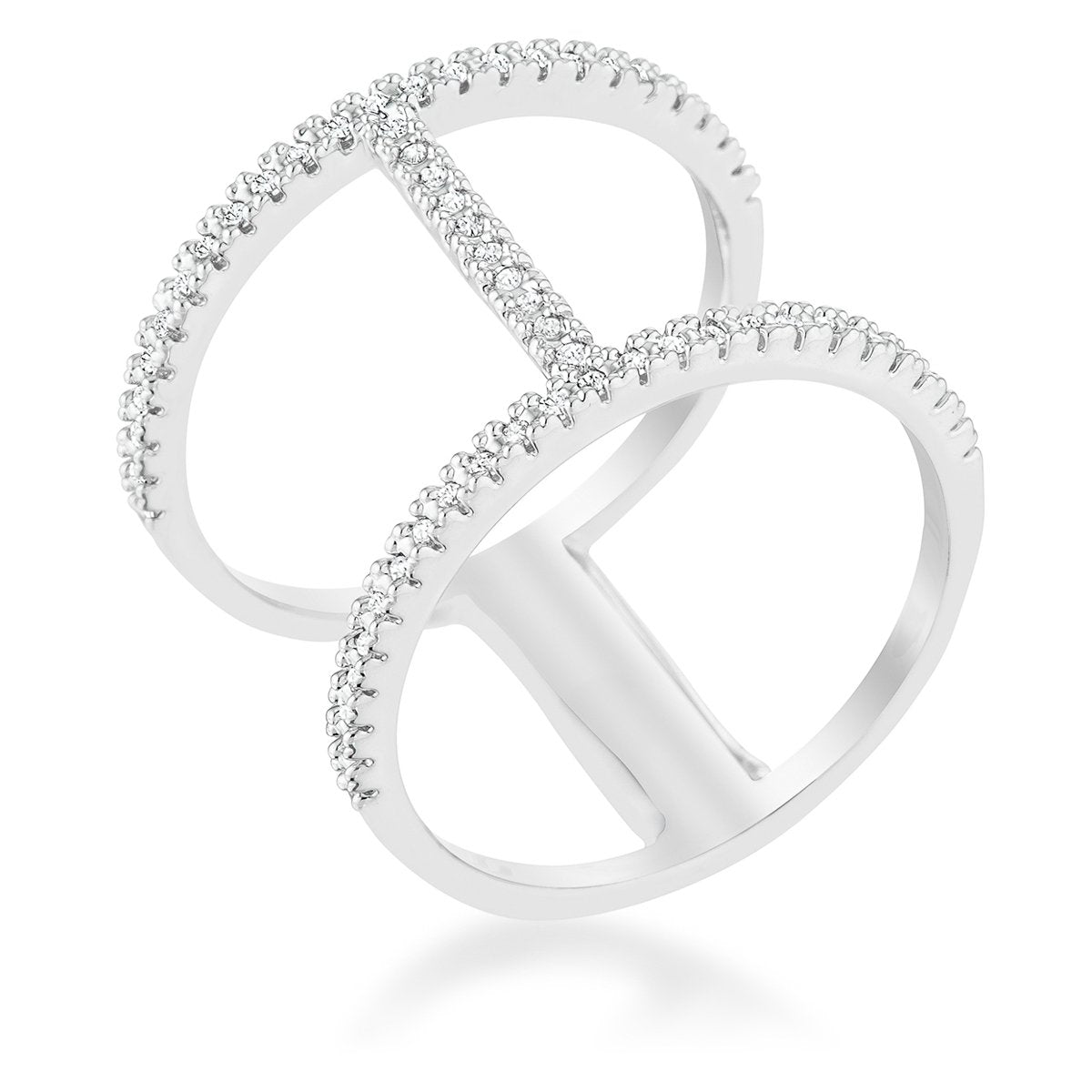Christina 0.3ct CZ Rhodium Open Contemporary Wide Ring - Charming Charlie