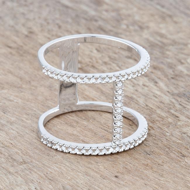 Christina 0.3ct CZ Rhodium Open Contemporary Wide Ring - Charming Charlie