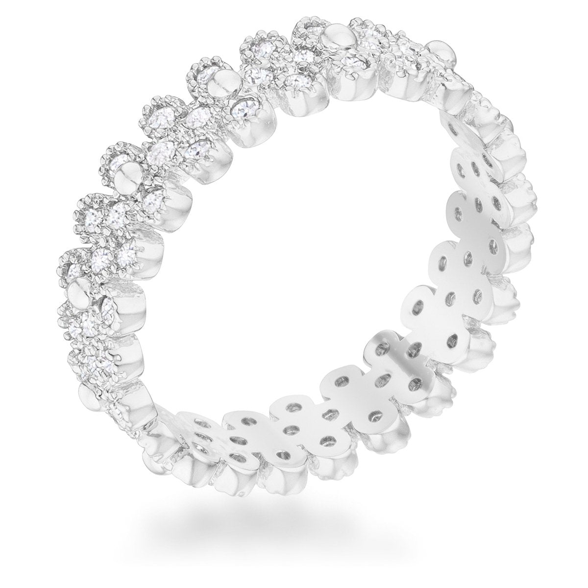Clara 1ct CZ Rhodium Textured Bezel Set Eternity Ring - Charming Charlie