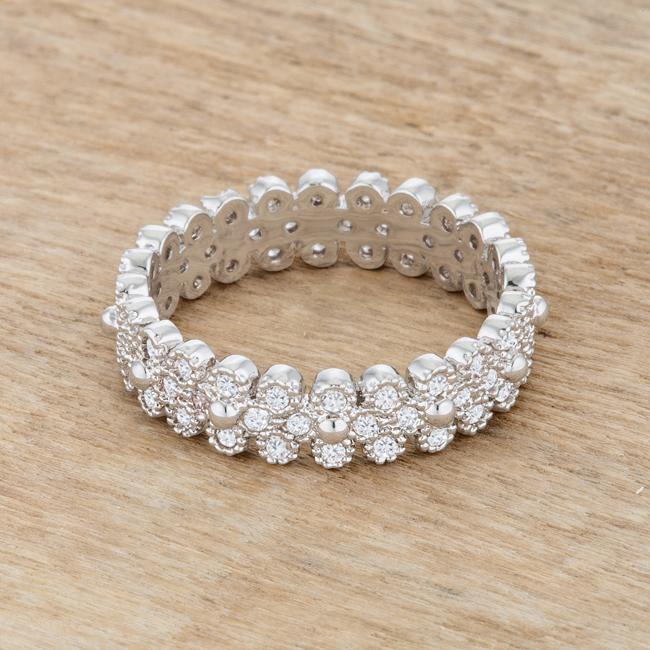 Clara 1ct CZ Rhodium Textured Bezel Set Eternity Ring - Charming Charlie