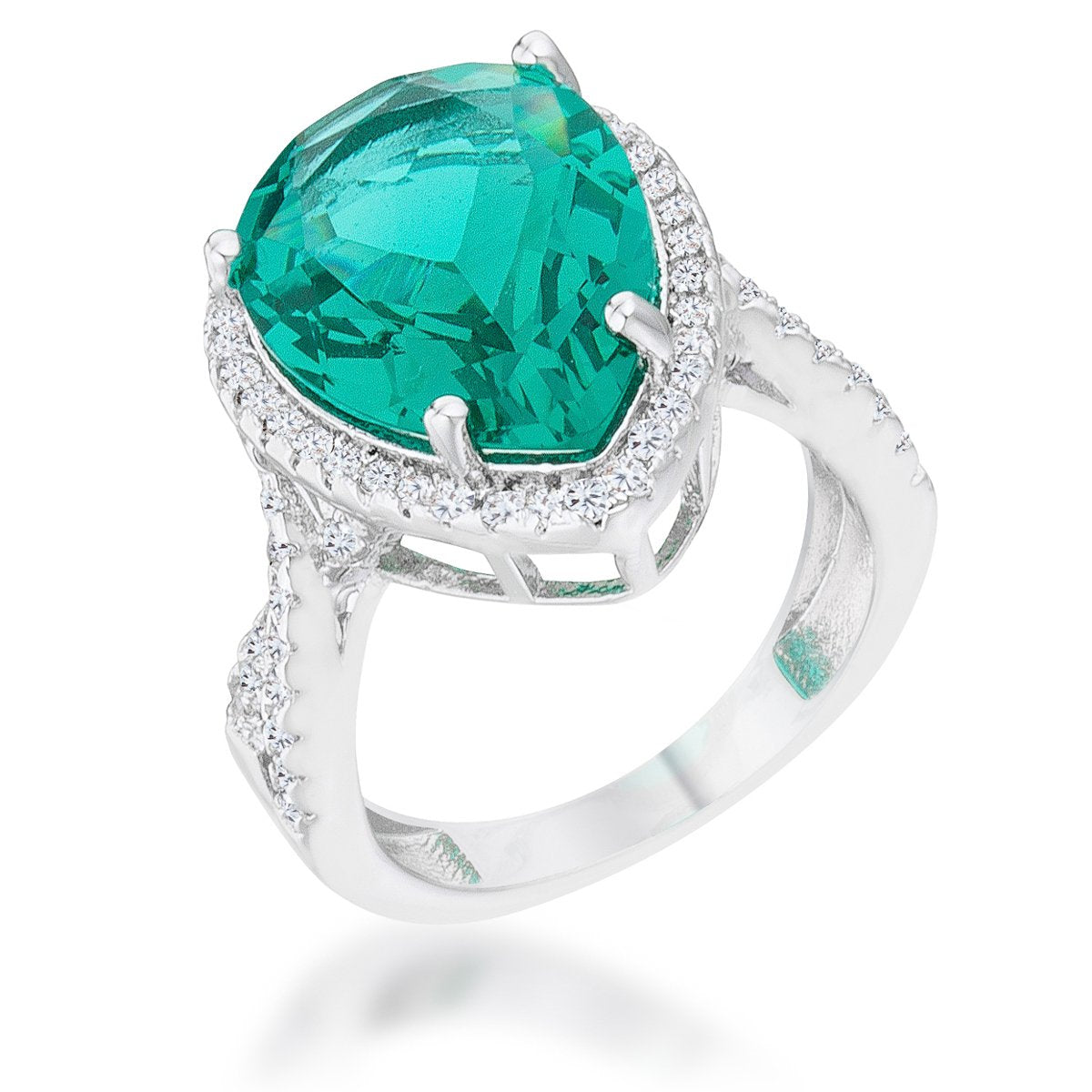 Laura 9.9ct Blue Green CZ Rhodium Classic Teardrop Ring - Charming Charlie