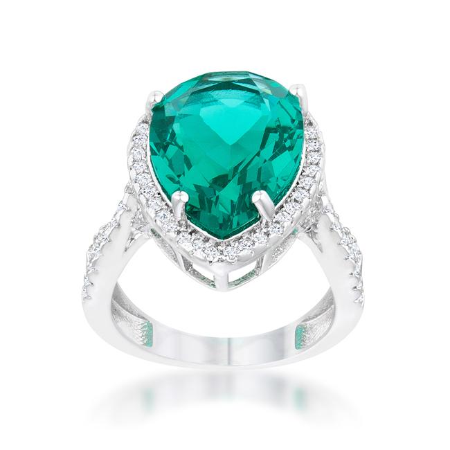 Laura 9.9ct Blue Green CZ Rhodium Classic Teardrop Ring - Charming Charlie