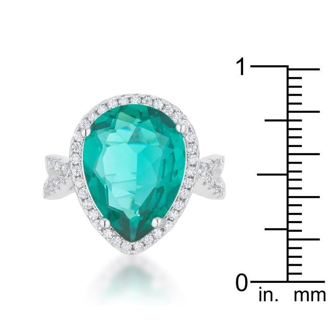 Laura 9.9ct Blue Green CZ Rhodium Classic Teardrop Ring - Charming Charlie