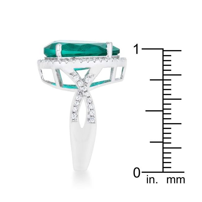 Laura 9.9ct Blue Green CZ Rhodium Classic Teardrop Ring - Charming Charlie