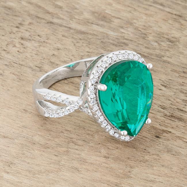Laura 9.9ct Blue Green CZ Rhodium Classic Teardrop Ring - Charming Charlie