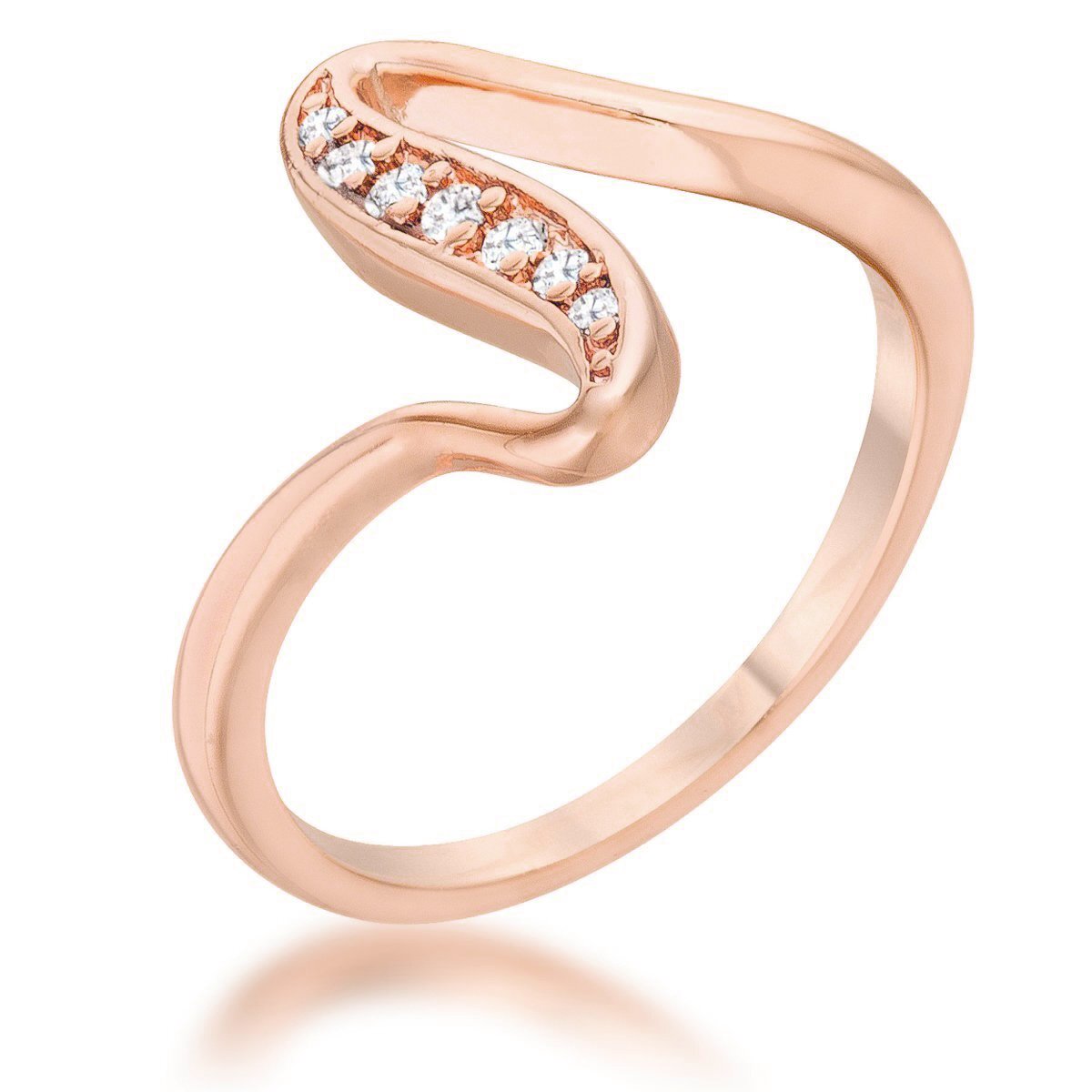 Sheryl 0.07ct CZ 14k Rose Gold Simple Wave Ring - Charming Charlie