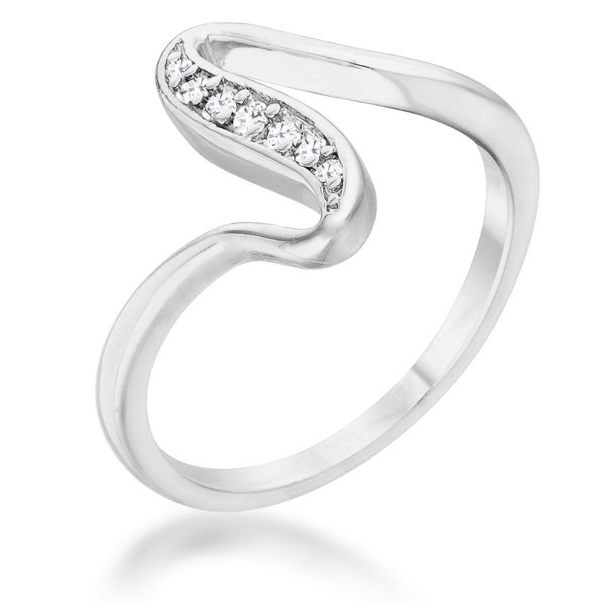 Sheryl 0.07ct CZ Rhodium Simple Wave Ring - Charming Charlie