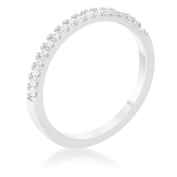 0.11ct CZ Rhodium Plated Classic Band Ring With Round Cut Cubic Zirconia In A Pave Setting - Charming Charlie