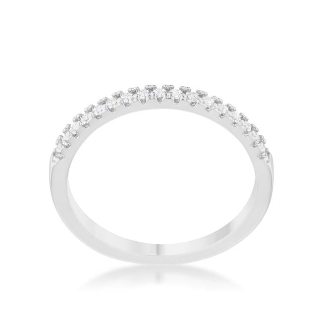 0.11ct CZ Rhodium Plated Classic Band Ring With Round Cut Cubic Zirconia In A Pave Setting - Charming Charlie