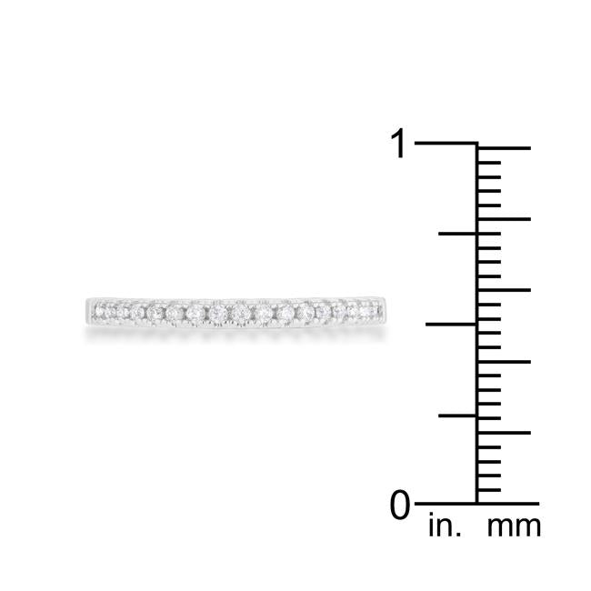 0.11ct CZ Rhodium Plated Classic Band Ring With Round Cut Cubic Zirconia In A Pave Setting - Charming Charlie