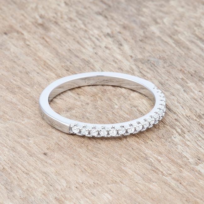 0.11ct CZ Rhodium Plated Classic Band Ring With Round Cut Cubic Zirconia In A Pave Setting - Charming Charlie