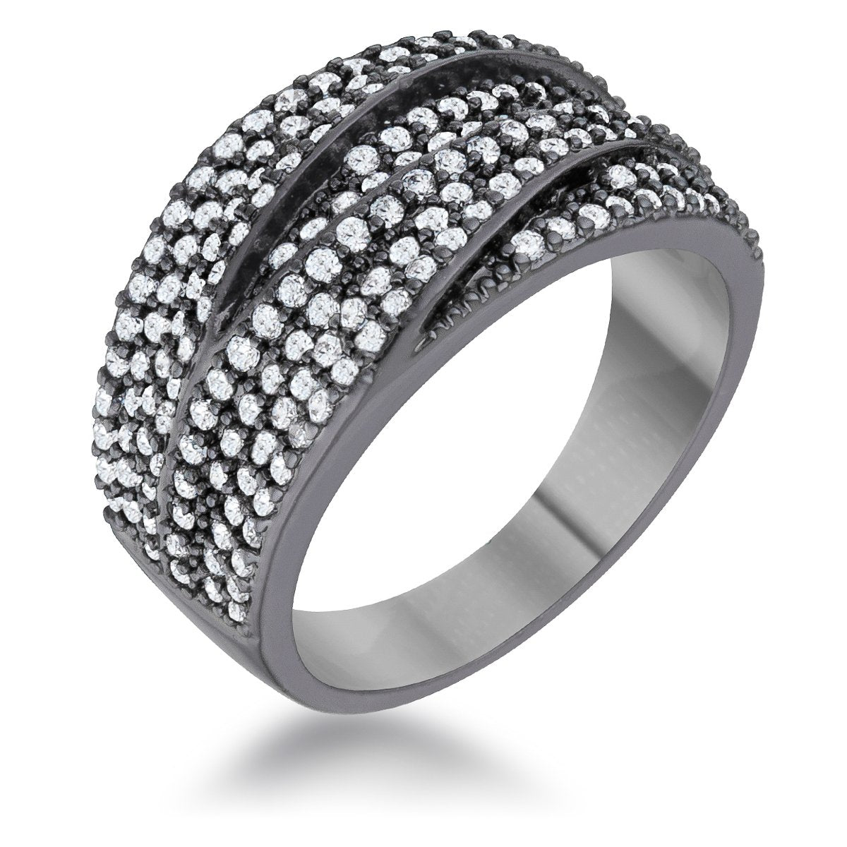 Kina 1.7ct Clear CZ Hematite Contemporary Cocktail Ring - Charming Charlie