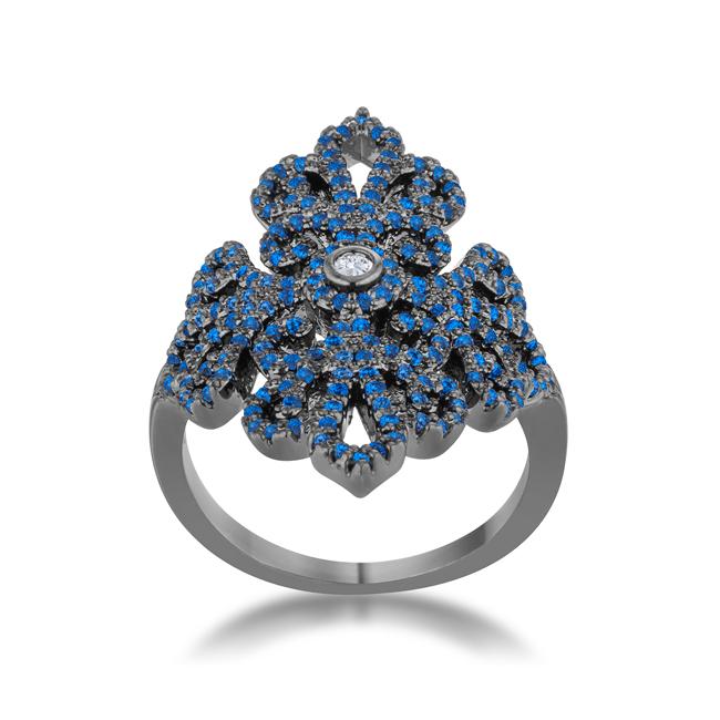 Victoria 1.23ct Sapphire CZ Hematite Filigree Cocktail Ring - Charming Charlie