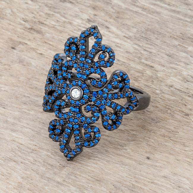 Victoria 1.23ct Sapphire CZ Hematite Filigree Cocktail Ring - Charming Charlie