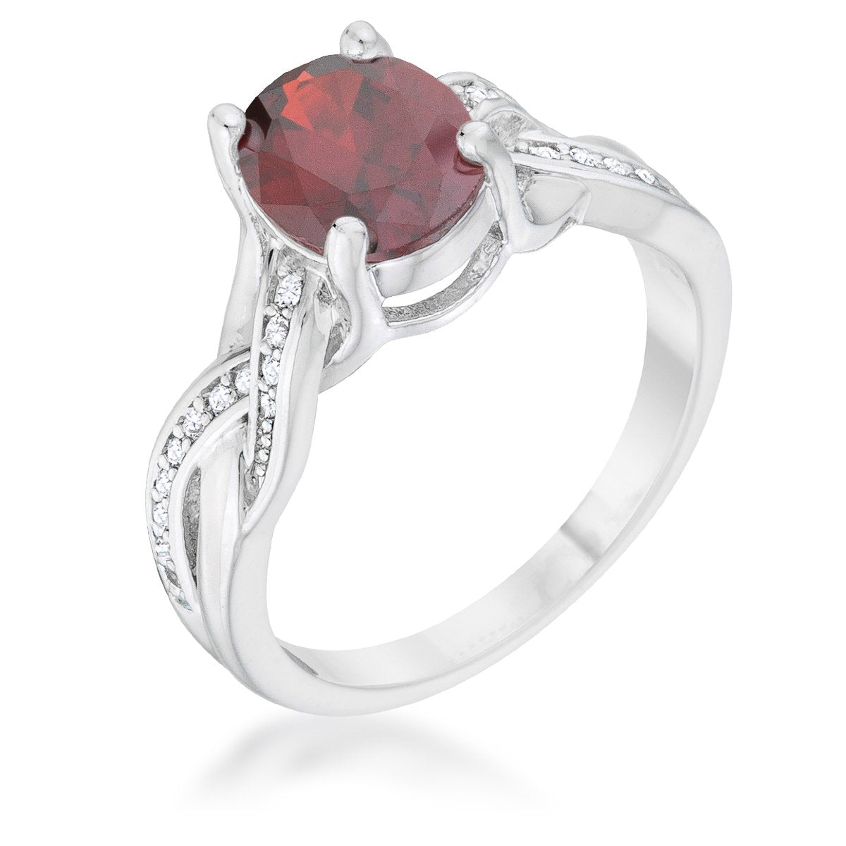 Justine 2ct Garnet CZ Rhodium Classic Oval Ring - Charming Charlie