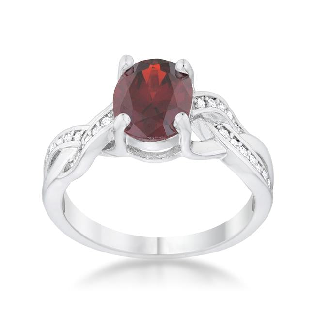 Justine 2ct Garnet CZ Rhodium Classic Oval Ring - Charming Charlie