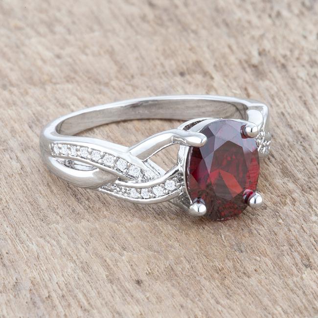 Justine 2ct Garnet CZ Rhodium Classic Oval Ring - Charming Charlie