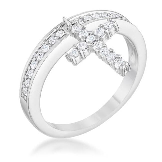 Christine 0.2ct CZ Rhodium Cross Charm Ring - Charming Charlie