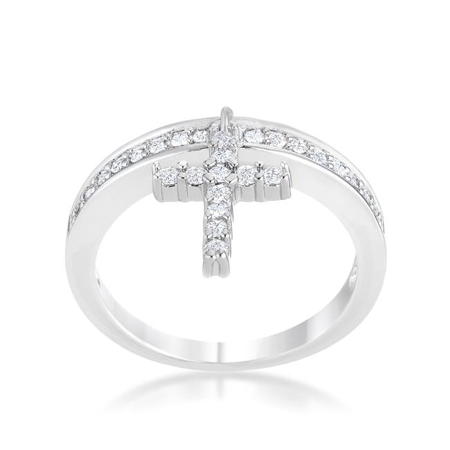 Christine 0.2ct CZ Rhodium Cross Charm Ring - Charming Charlie