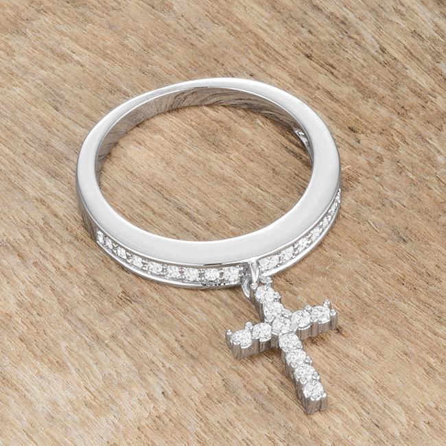 Christine 0.2ct CZ Rhodium Cross Charm Ring - Charming Charlie