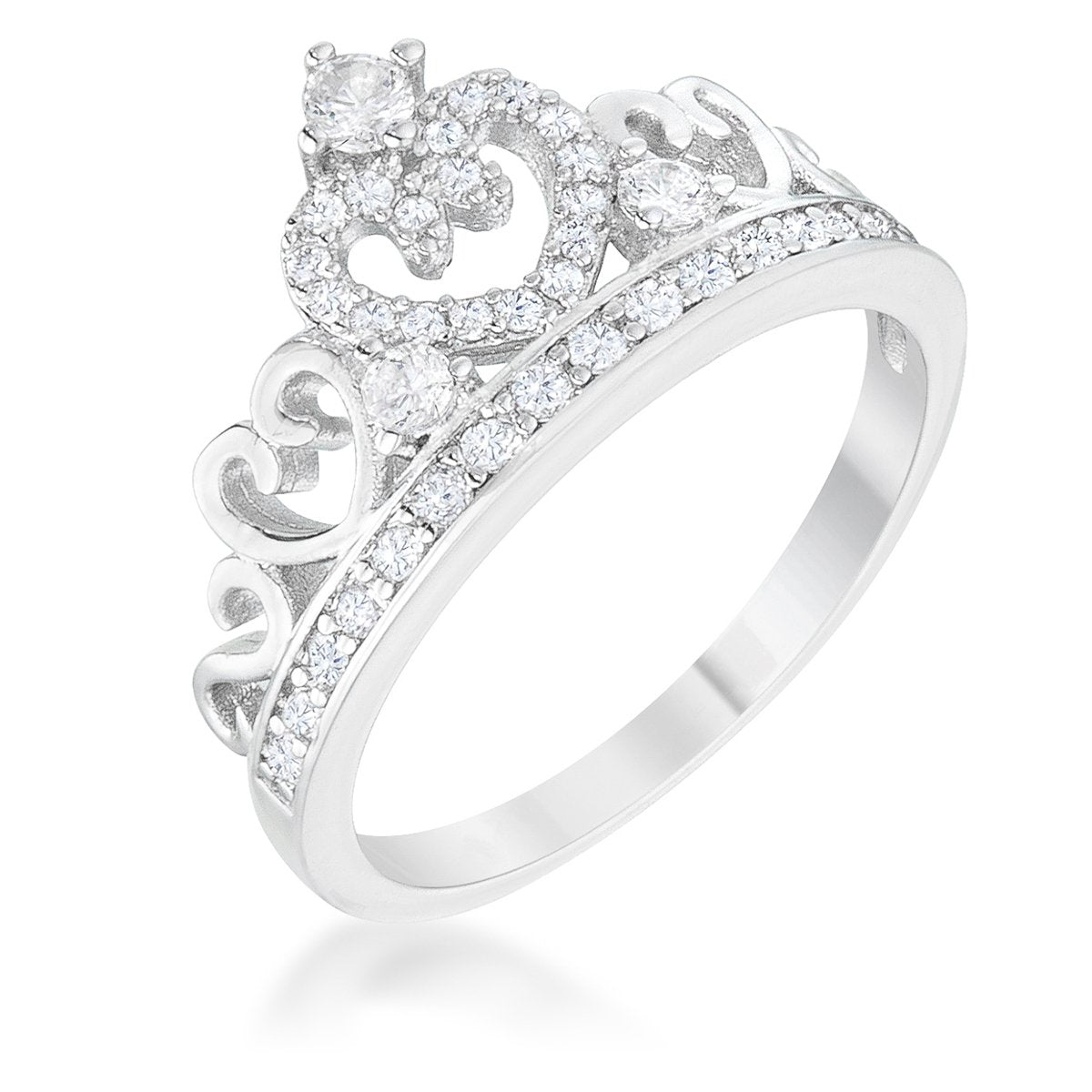 Aurora 0.34ct CZ Rhodium Heart Crown Ring - Charming Charlie