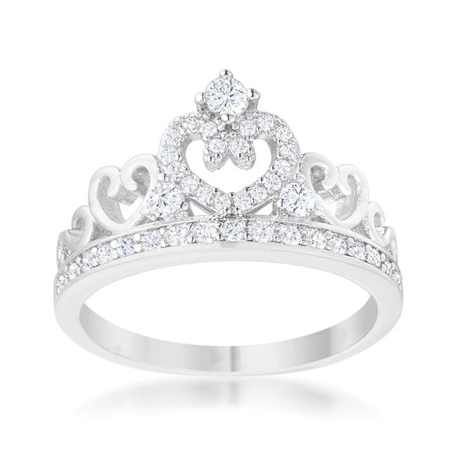 Aurora 0.34ct CZ Rhodium Heart Crown Ring - Charming Charlie