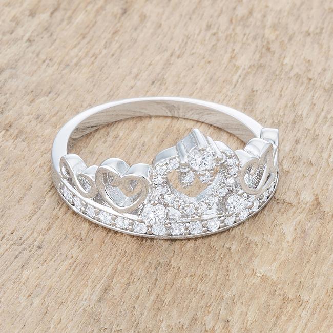 Aurora 0.34ct CZ Rhodium Heart Crown Ring - Charming Charlie