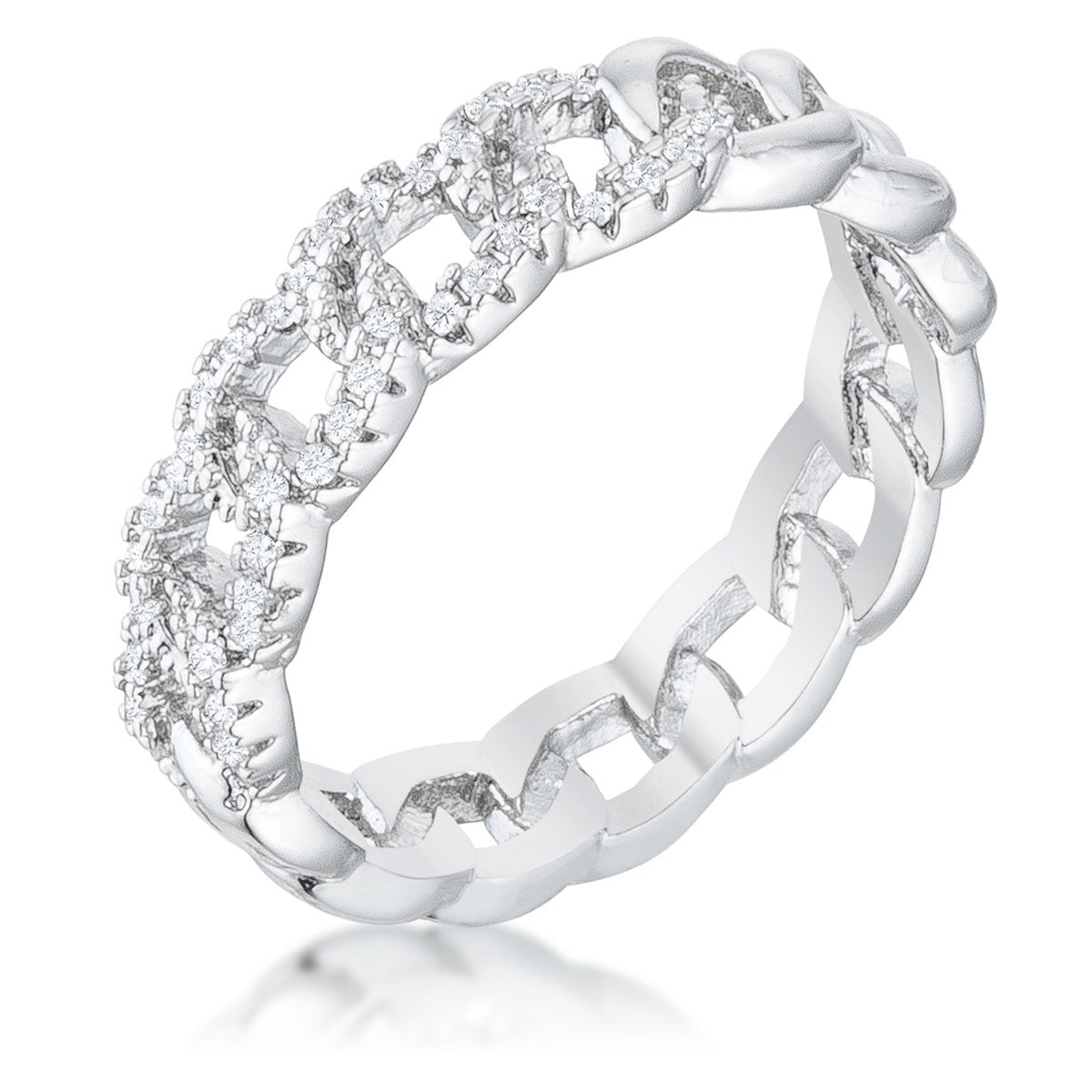 Interlocking Rhodium Chain Design Ring with CZ - Charming Charlie
