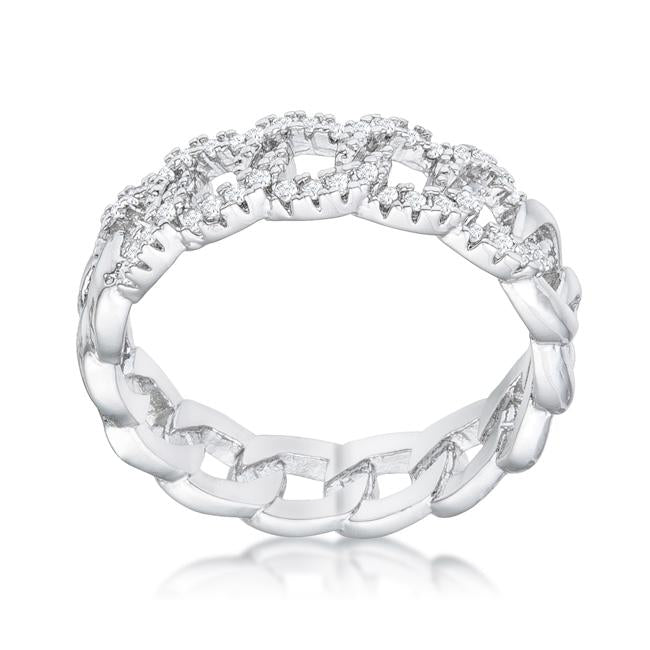 Interlocking Rhodium Chain Design Ring with CZ - Charming Charlie