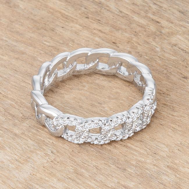 Interlocking Rhodium Chain Design Ring with CZ - Charming Charlie