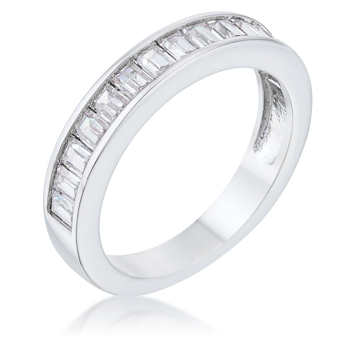 Baguette Cut CZ Rhodium Wedding Band - Charming Charlie