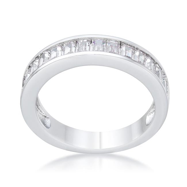 Baguette Cut CZ Rhodium Wedding Band - Charming Charlie