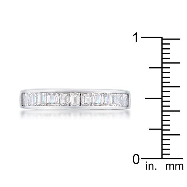 Baguette Cut CZ Rhodium Wedding Band - Charming Charlie