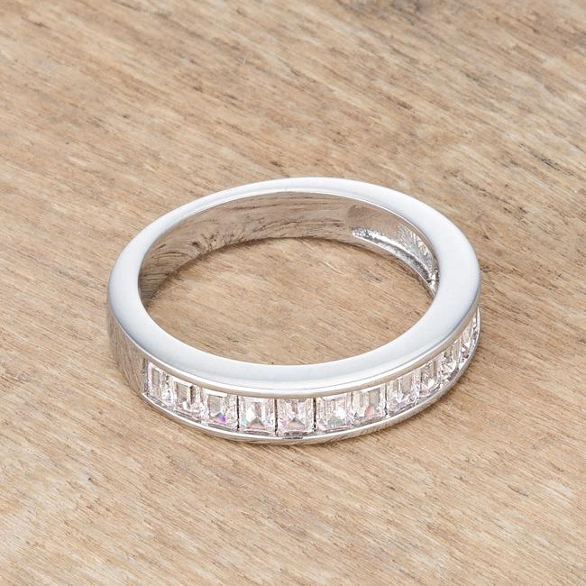 Baguette Cut CZ Rhodium Wedding Band - Charming Charlie