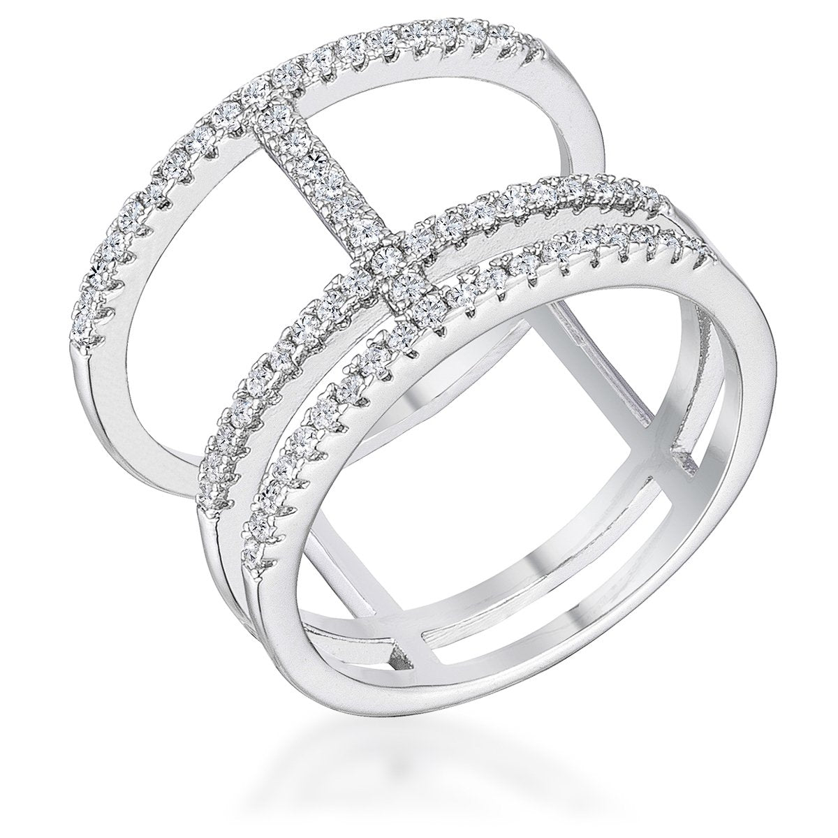 0.5Ct Rhodium Parallel Ring with Brilliant CZ - Charming Charlie