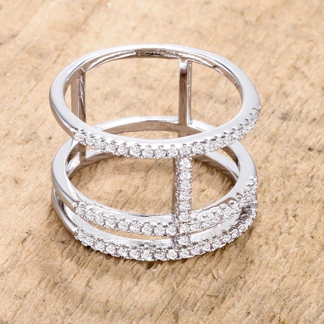 0.5Ct Rhodium Parallel Ring with Brilliant CZ - Charming Charlie