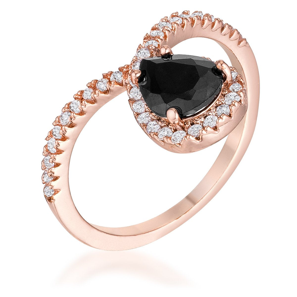 1.5Ct Rose Goldtone Chevron Ring With Onyx CZ - Charming Charlie