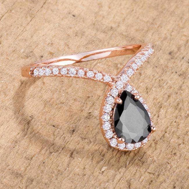 1.5Ct Rose Goldtone Chevron Ring With Onyx CZ - Charming Charlie