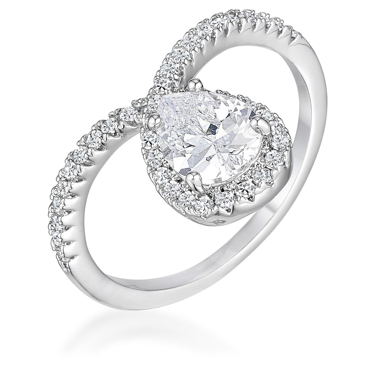 1.5Ct Rhodium Chevron Ring With Clear CZ - Charming Charlie