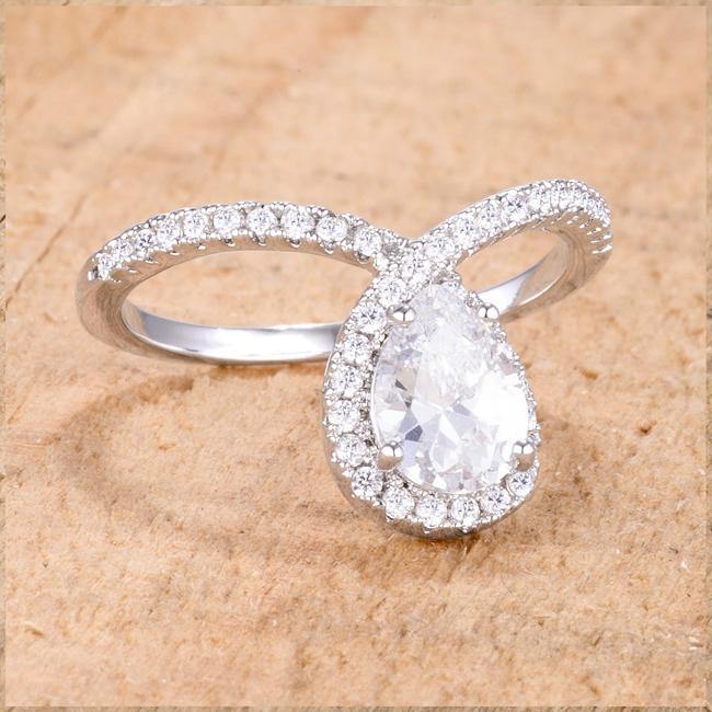 1.5Ct Rhodium Chevron Ring With Clear CZ - Charming Charlie
